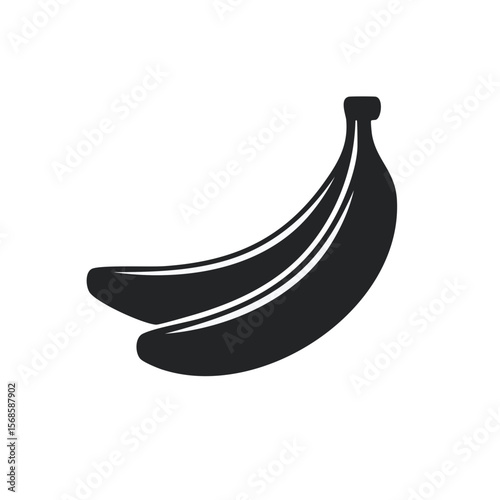 Two bananas in simple graphic, isolated on black background, healthy eating, fruit