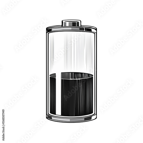 Battery charging status indicator showing low level, graphic style, white fill on black background