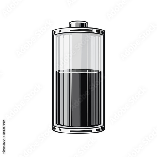 Halved Battery Indicator with Low Charge on a Black Background in an Illustration Style