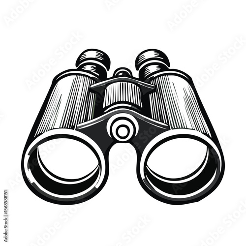 Illustration of binoculars, optical instrument for magnified viewing on a black background.
