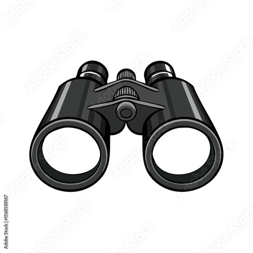 Binoculars Illustration, Gray Optic Device for Observation, Eye Protection and Exploration on Black Background