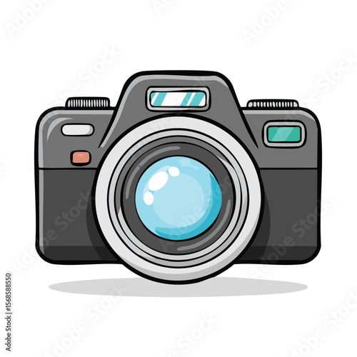 Illustration of a gray camera with a large lens perfect for photography and capturing memories with a sleek modern design