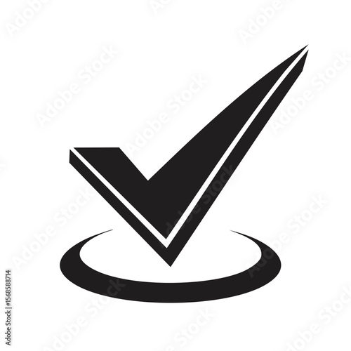 Check Mark Symbol with Circle on Black Background Approving Correctness