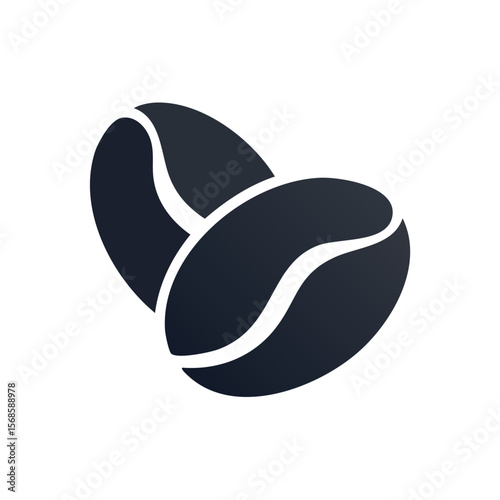 Two stylized dark coffee beans, abstract food graphic on a solid black background