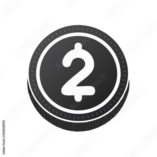 Stylized Two Dollar Coin, Black and White, Cartoonish Illustration