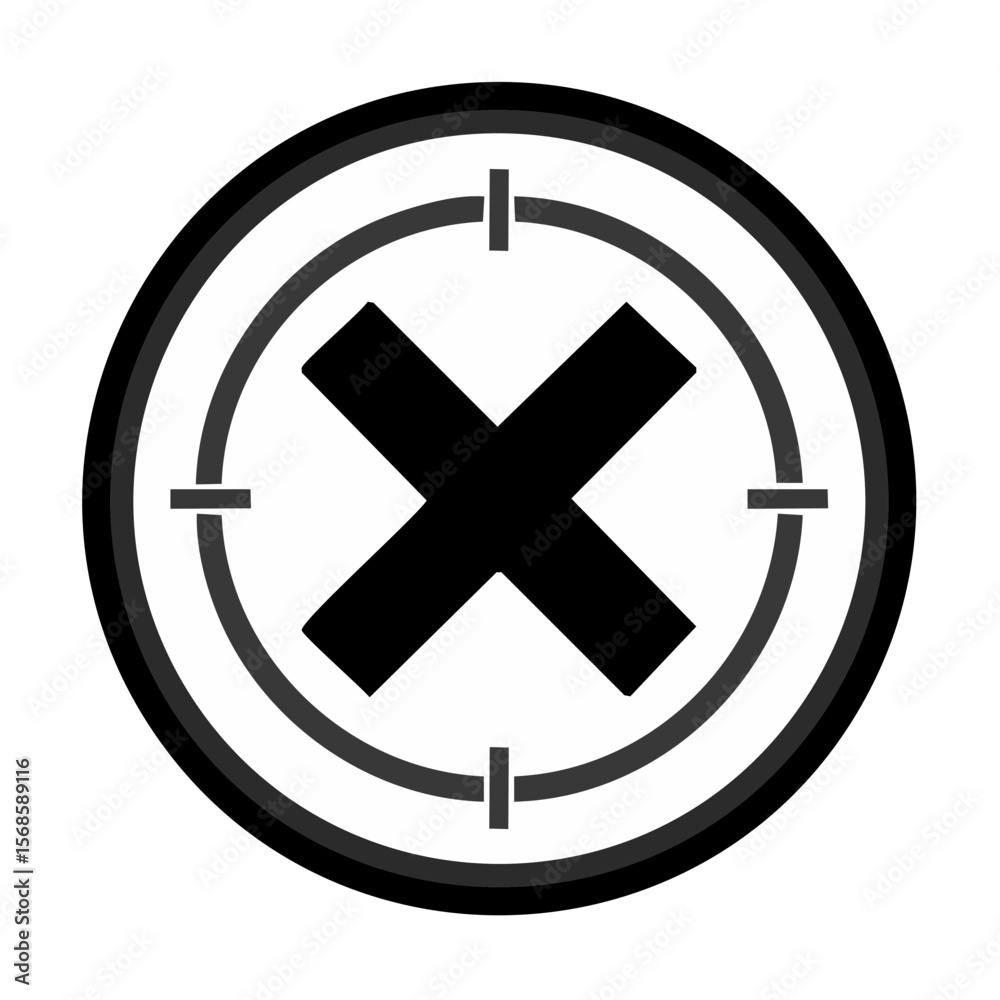 Fototapeta premium Black X Crosshair Target on White Circular Background Icon Graphic Illustration
