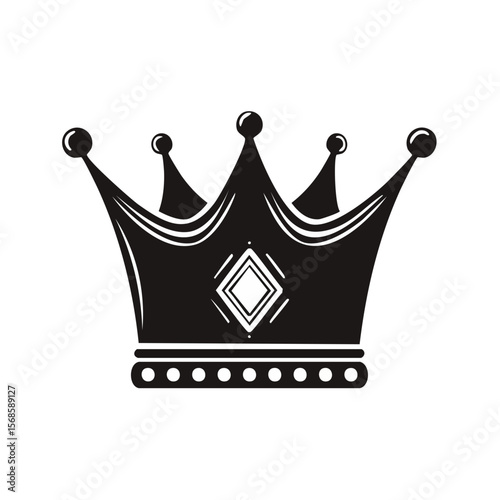 Ornate Crown Illustration with Diamond Jewel on Black Background