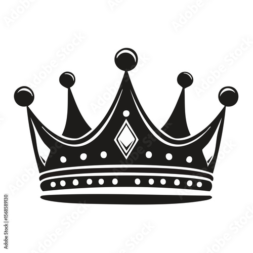 Elegant Black and White Crown Illustration: Royal Symbol with Jewel Detail, Perfect for Design Elements
