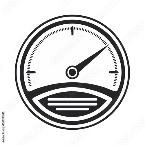 Monochrome Speedometer Icon with Needle, Measure, and Lines Graphic