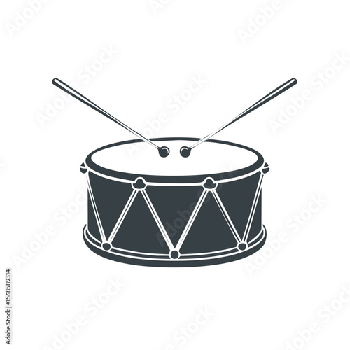 Illustration of a gray drum with sticks Isolated on black background musical instrument for rhythmic music and percussion