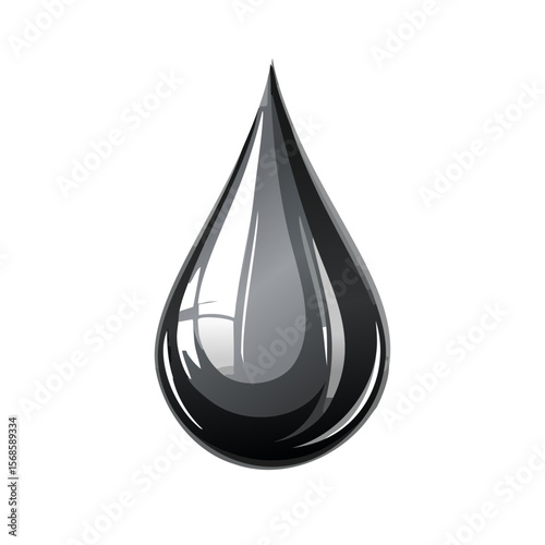 Glossy Dark Oil Drop Illustration, Black Liquid Dripping on a Black Backdrop