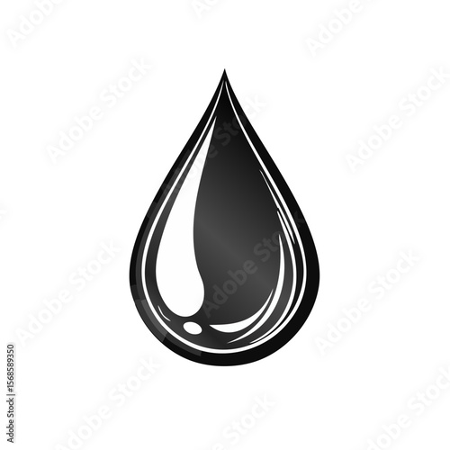 Slick black liquid drop illustration on dark background shiny graphic design element