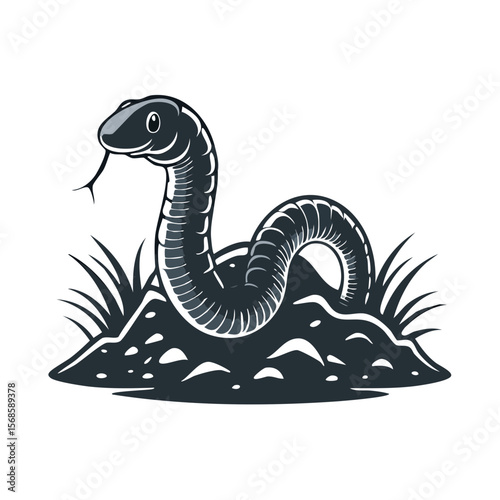 Cartoon Snake Illustration Crawling Out of a Mound Reptile with Tongue out
