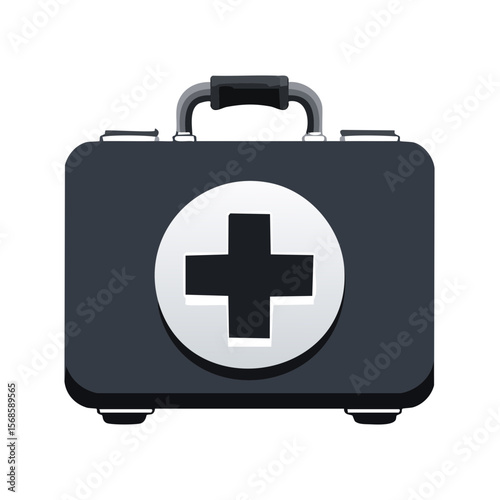 Dark first aid kit illustration with medical cross symbol emergency health care equipment and supplies