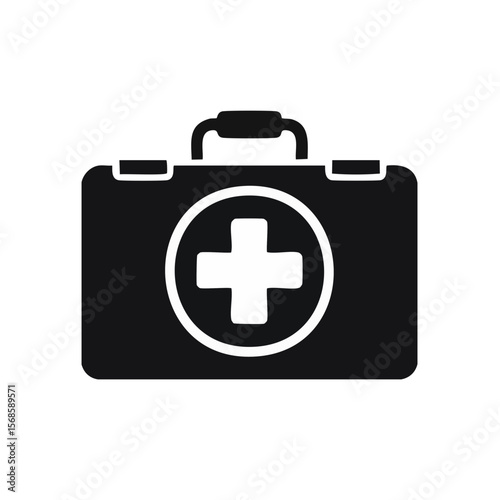 Simple first aid kit icon isolated on black for medical treatment and emergency preparedness with safety symbol
