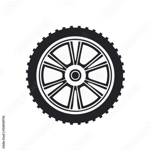 Vehicle Tire Illustration Showing Tread and Wheel Spokes in Black and White