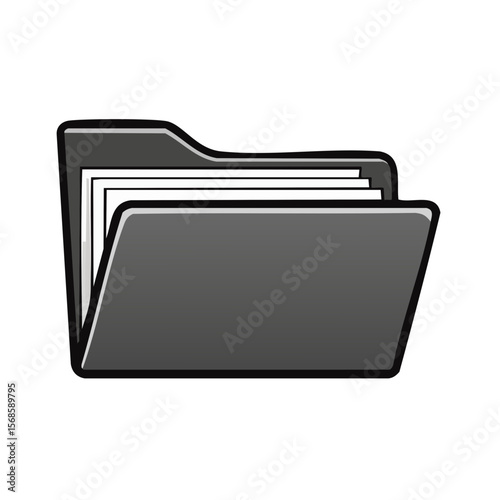 Open Folder Containing Paper Documents for Organization and Data Management in Gray Tones