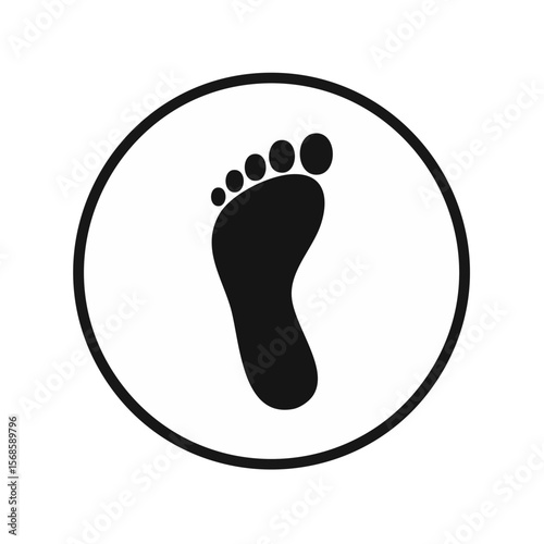 Footprint Icon Inside White Circle on Black Background Digital Representation