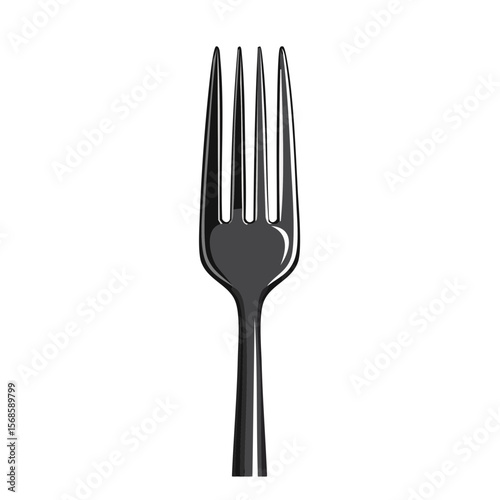 Stylized Silver Fork Illustration Isolated on Black Background Utensil for Dining and Eating