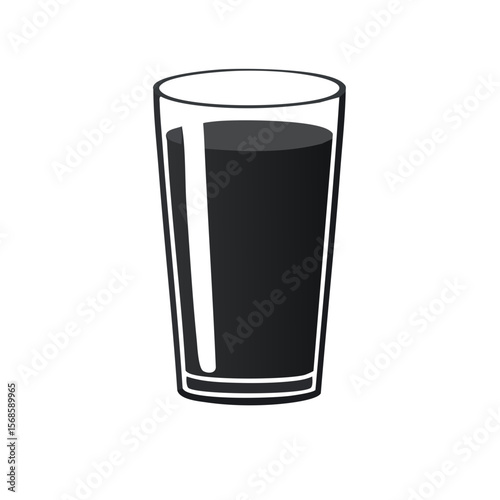 Tall Glass Filled with a Dark Liquid on Black Background Simple Drink Illustration