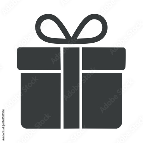 Dark gray gift box with white ribbon bow isolated on black background present holiday celebration surprise