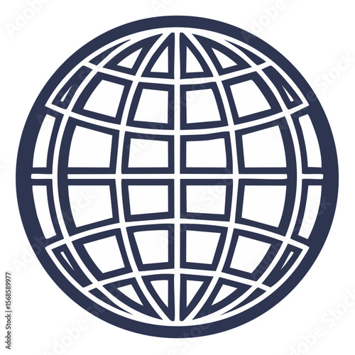 Abstract White Grid Globe on Dark Blue Background Depicting Global Connectivity and International Networks