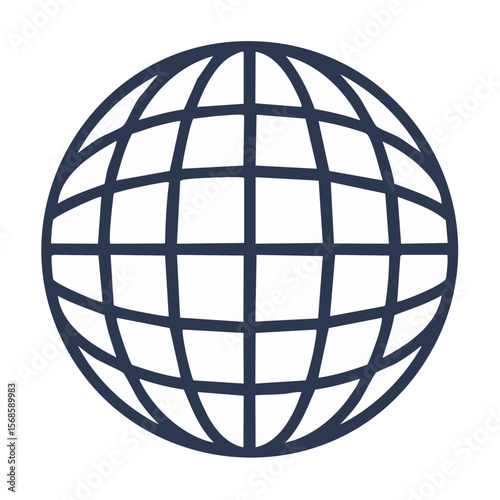 Simple Global World Icon with Gridlines, Representing Worldwide Connections, Navigation and Geolocation