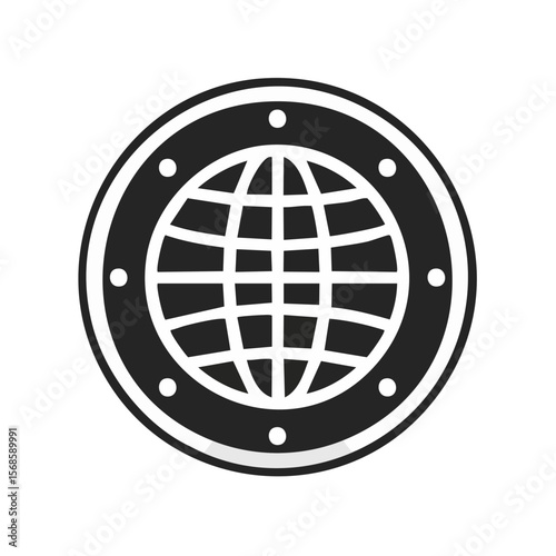 Global Network Icon Illustration of Interconnected World, Worldwide Communications and International Business