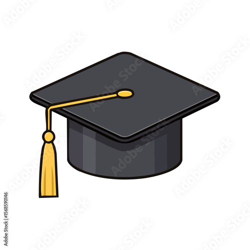 Illustration of a Gray Graduation Cap with Yellow Tassel Symbolizing Academic Achievement and Celebration on Black Background