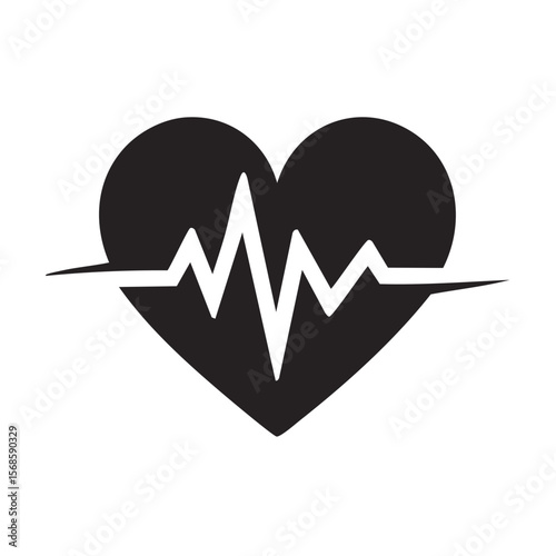 Heartbeat Icon Vector Illustration on Black, Heart Rate, Health, Medical Symbol