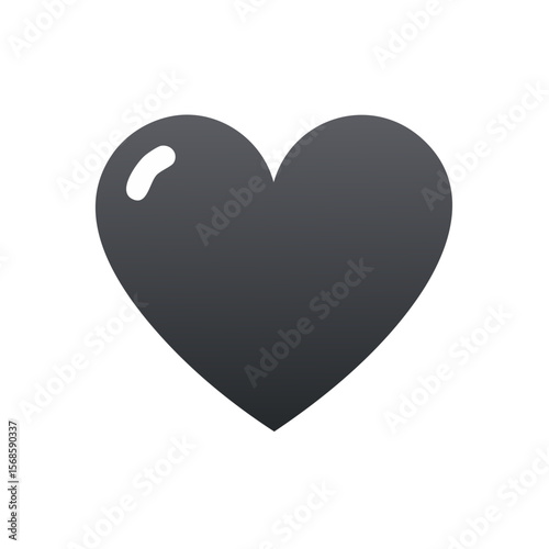 Gray Heart with Reflection on Black Background, Symbol of Love and Romance, Design Element, Vector