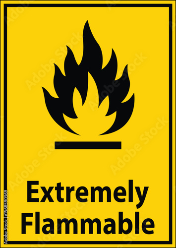 Bright Yellow Sign Indicating Extremely Flammable Hazard with Flame Icon