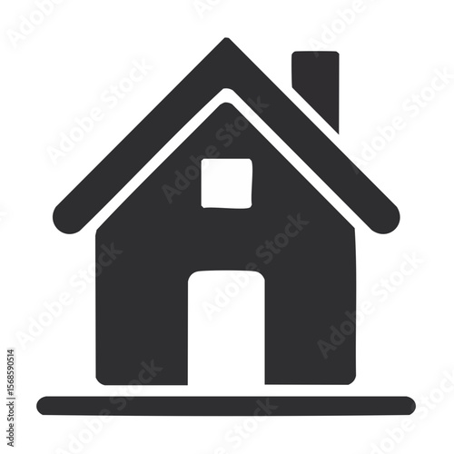 Simple House Graphic with Chimney and Square Window on Black Background