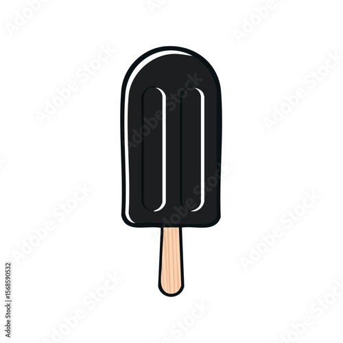 Dark Popsicle Illustration on Stick on Black Background: Frozen Dessert Graphic