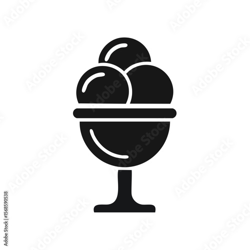 Dessert Cup with Three Scoops of Ice Cream Icon on Black Background