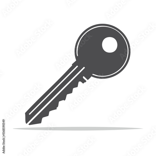 Grey key illustration, single object, door key for lock access and security on a dark background