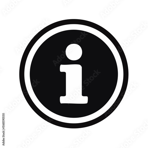 White Information Symbol in Black Circle, Flat Icon, Assistance and Help
