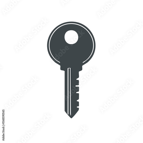 Single gray metallic key with a geometric shape against a black background