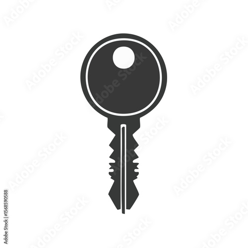 Simple gray key graphic unlock security solution access or entry to property or privacy isolated symbol on black background