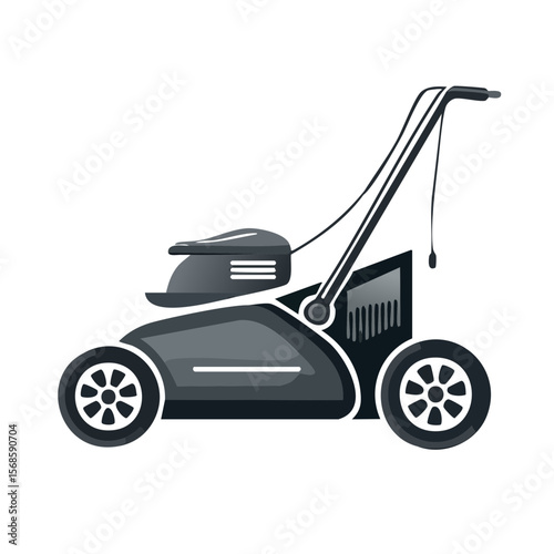 Lawn mower flat vector illustration Gardening equipment for cutting grass and lawn care on a black background outdoor maintenance tool