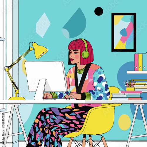 Busy Office Worker Focused on Tasks in a Modern Workplace Environment