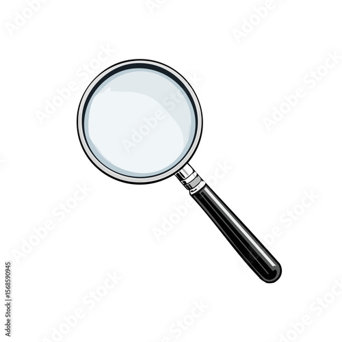 Magnifying glass illustration against black background. A classic tool for exploration, investigation, research, or close inspection work