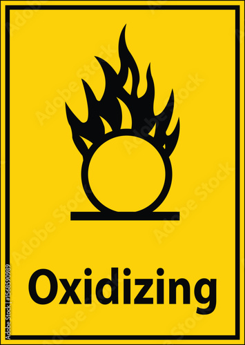 Warning Sign for Oxidizing Substance with Flame Symbol on Yellow Background