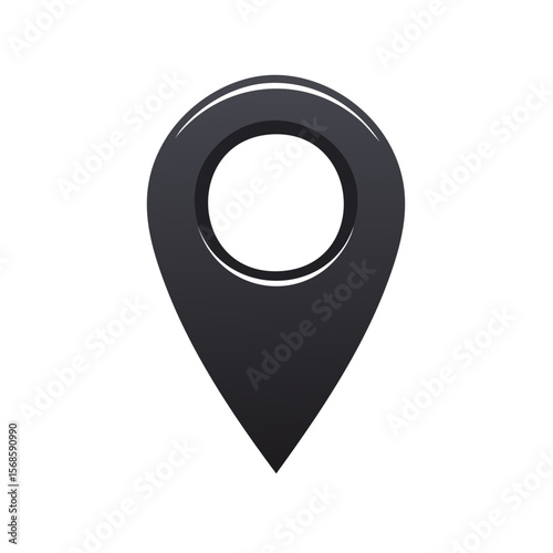 Sleek location pin design on dark backdrop for mapping and navigation applications  signifying geographic position and travel direction indicator