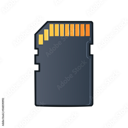 Illustration of SD card for storing digital media, computer memory and electronics for technology uses