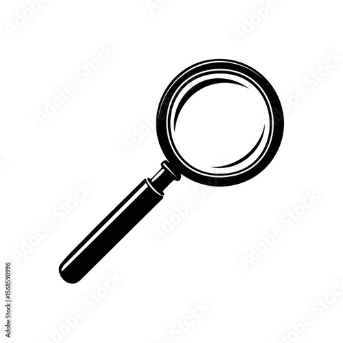 Minimalist Magnifying Glass Concept for Search and Discovery Dark Silhouette of Exploration Tool for Research Investigation