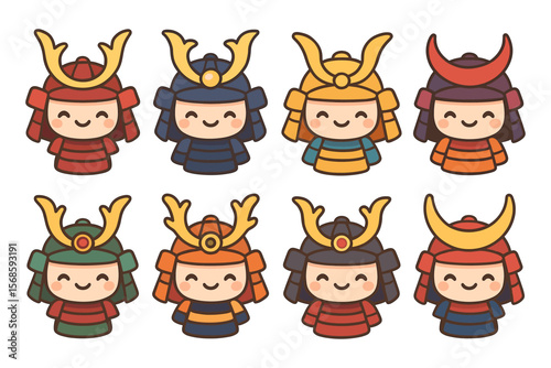 Cute samurai characters vector illustration in kawaii style for design