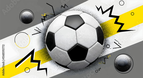 Retro Halftone Soccer Ball with Classic Black and White Panels