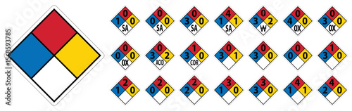 Colorful Hazard Diamond Symbols for Safety and Chemical Identification
