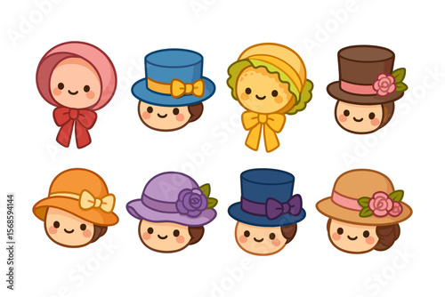Charming hat collection vector illustration - cute character design for stickers or cards in flat style